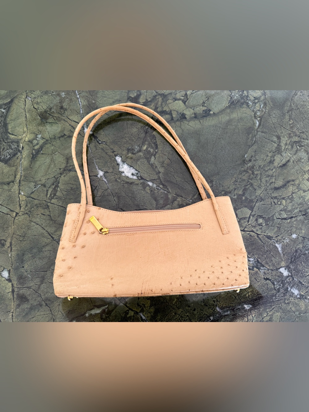 Vintage Ostrich Baguette Satchel Suede Lined - Picture 3 of 6